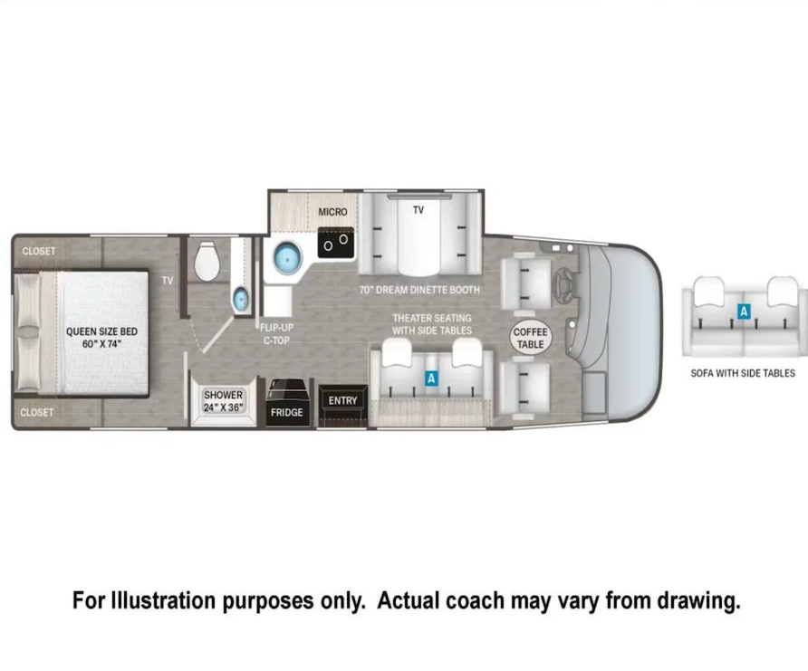 Floor plan diagram of a mobile home layout with labeled rooms.