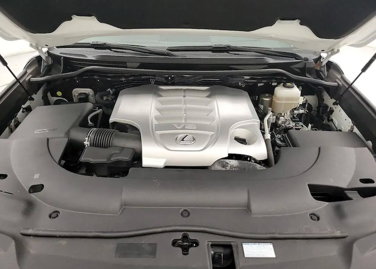 Car engine compartment with Lexus logo