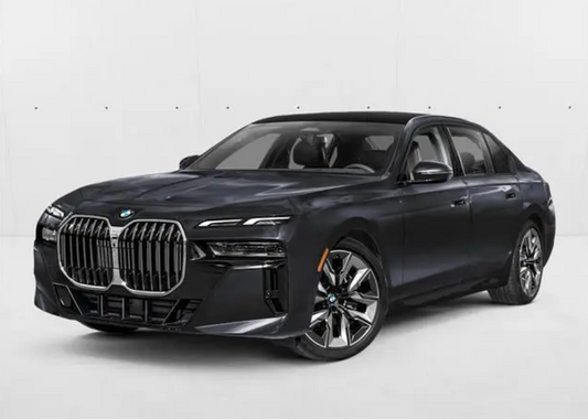 Black BMW car on a white background