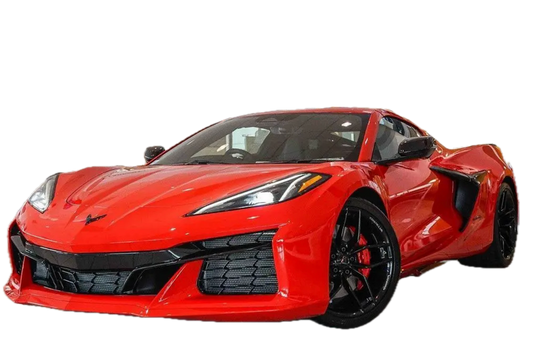 Red sports car on a white background
