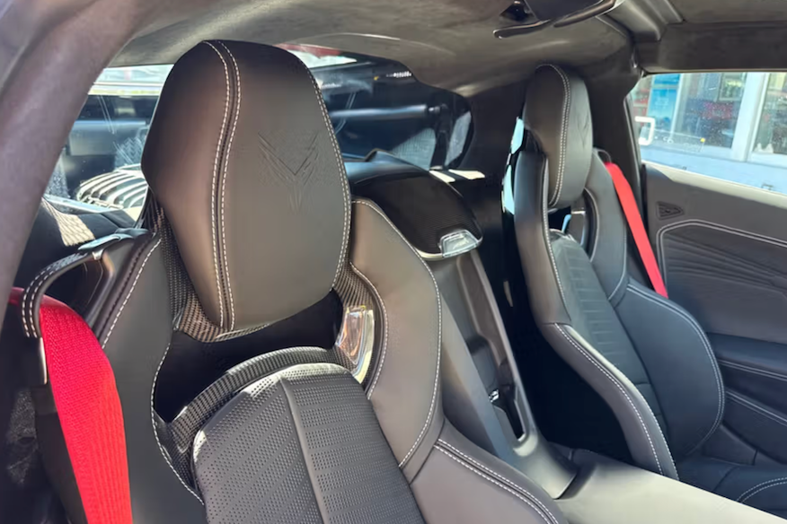 Car interior with gray and red seats