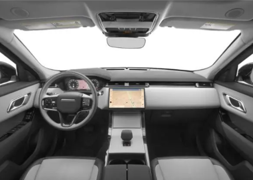 Car interior with dashboard and steering wheel
