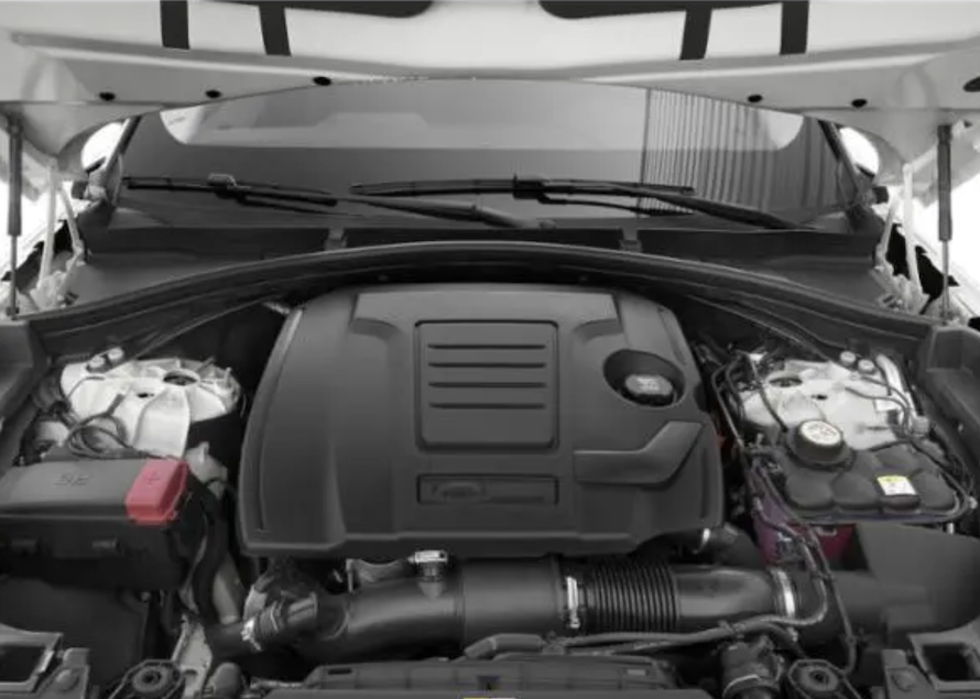 Car engine compartment with visible components