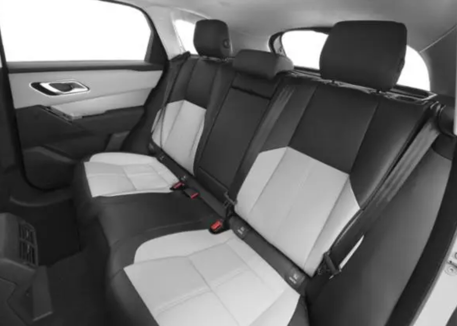 Back seat of a car with black and gray seats