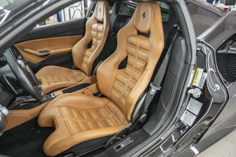 Close-up of beige car seats inside a vehicle