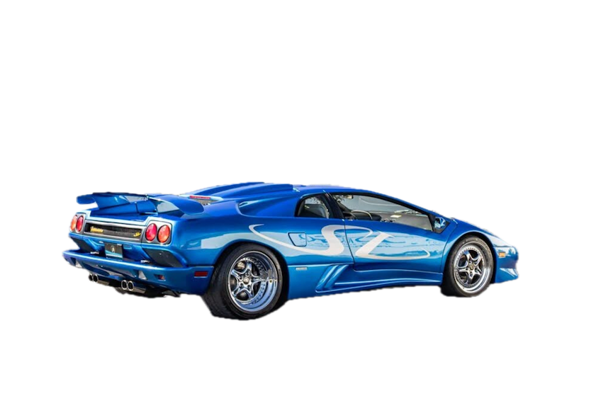 Blue sports car on a white background