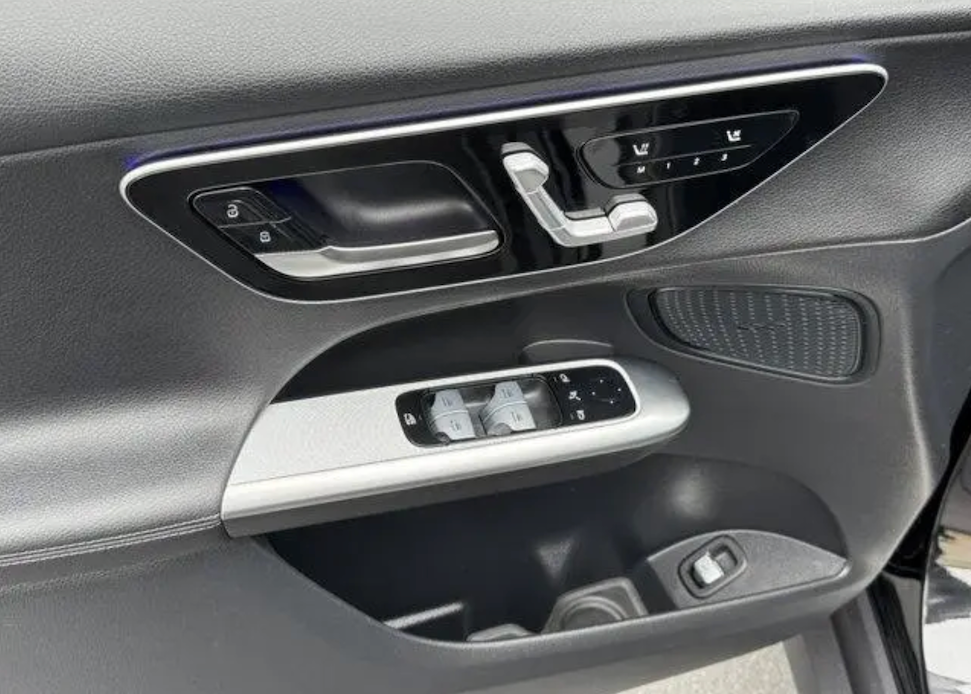 Car interior door panel with controls and switches