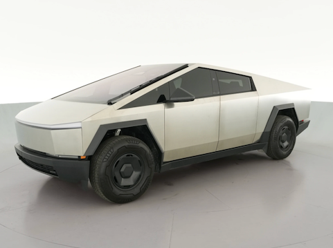 White futuristic car on a gray platform with a white background