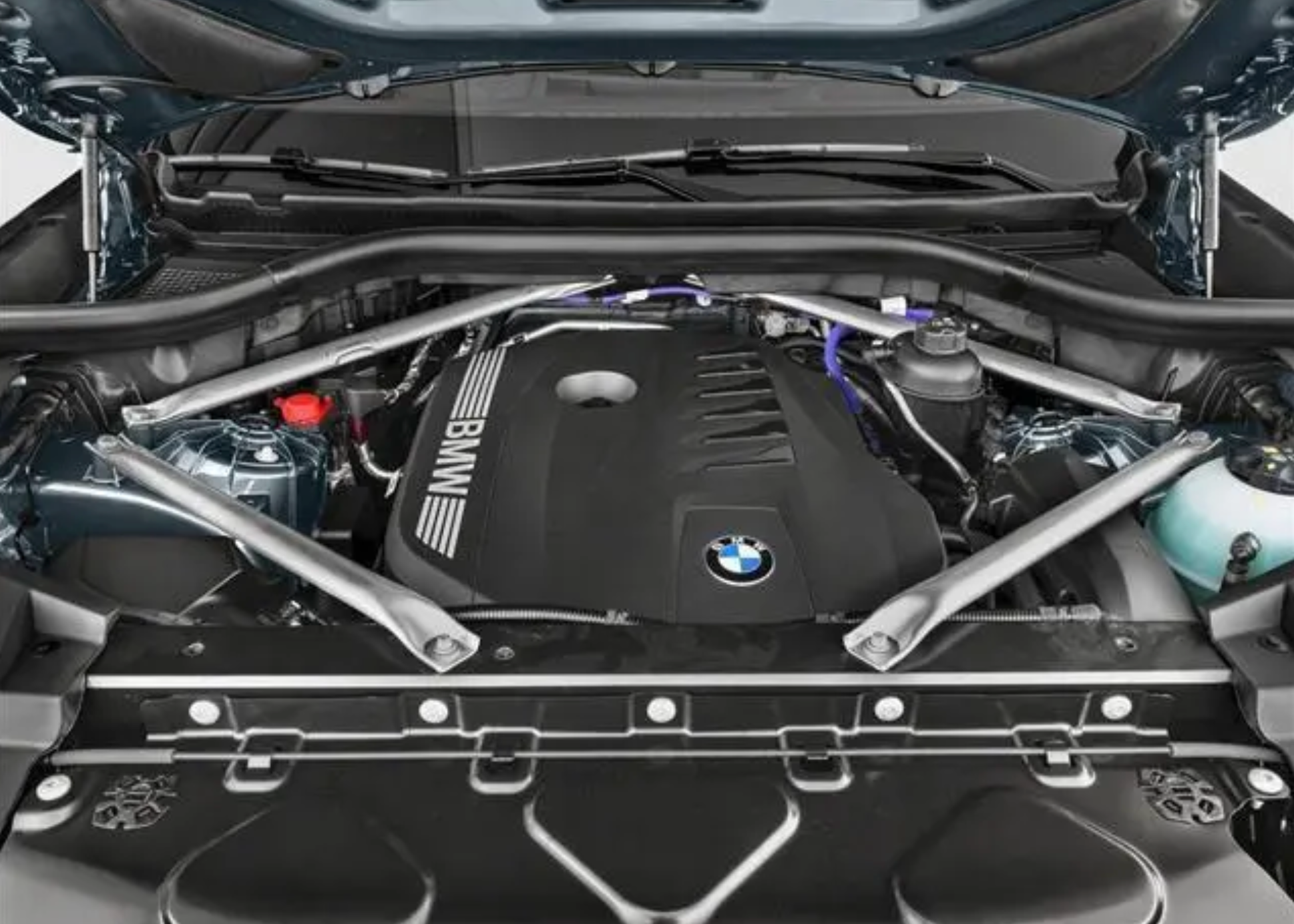 BMW engine compartment with open hood